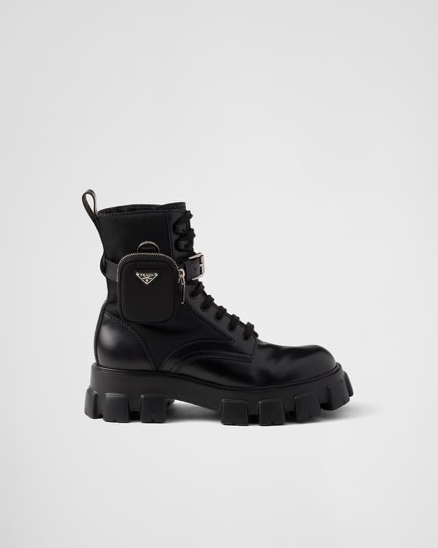 Prada Monolith brushed leather and Re-Nylon boots with pouch