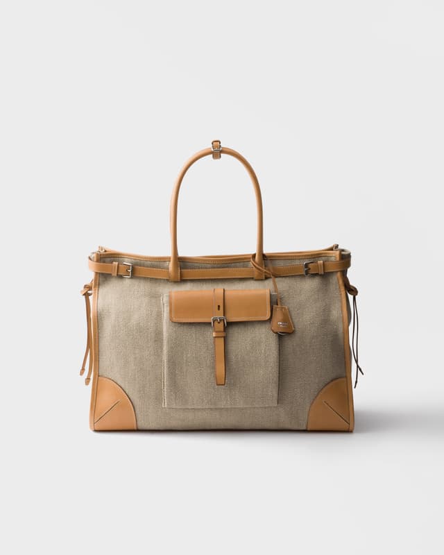 Prada Prada Bonnie linen and leather tote bag