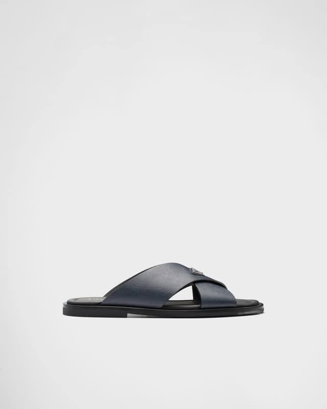 Prada Saffiano leather crisscross slides