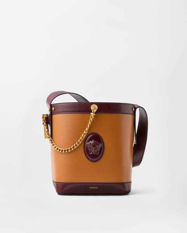 Versace pivot small leather bucket bag