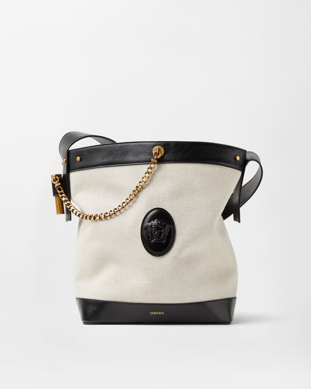 Versace pivot large canvas bucket bag