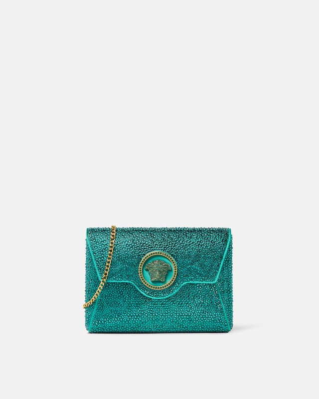 Versace la medusa embellished satin clutch