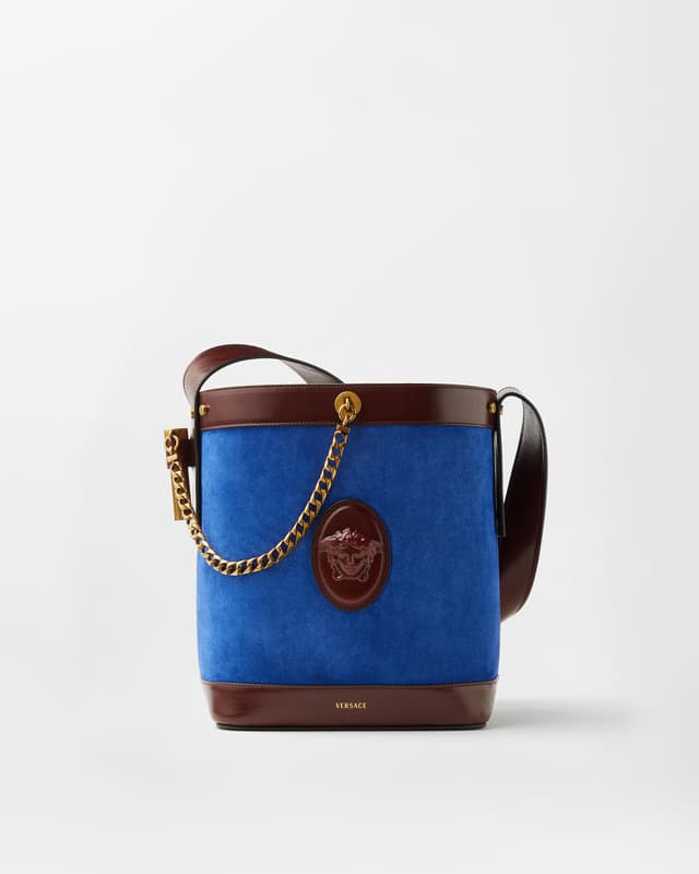 Versace pivot small suede bucket bag