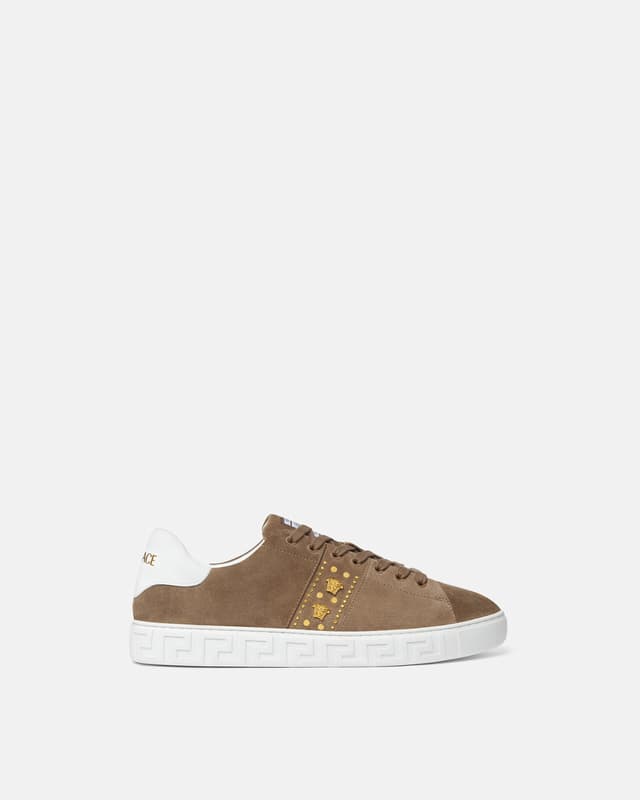 Versace greca embellished suede sneakers