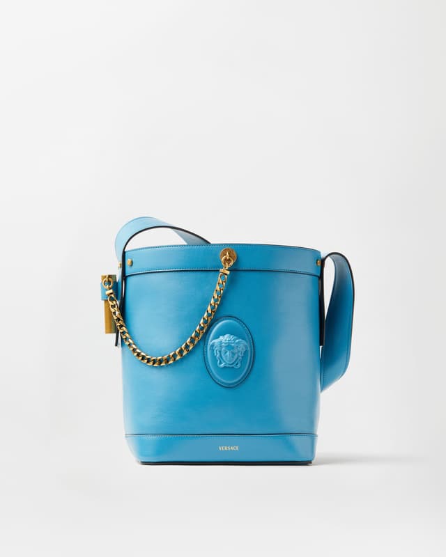 Versace pivot small leather bucket bag