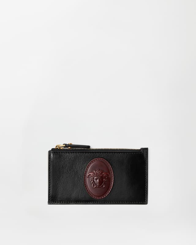 Versace roomy leather zip card holder