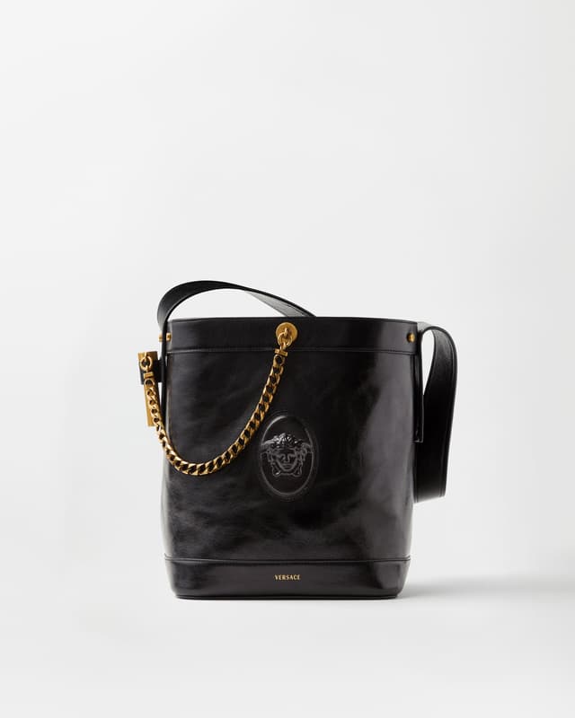 Versace pivot small leather bucket bag