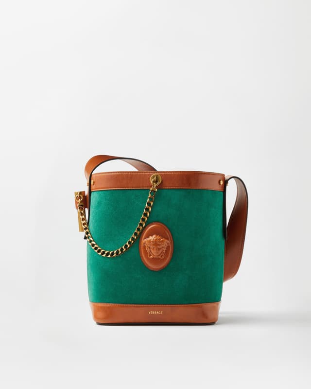 Versace pivot small suede bucket bag