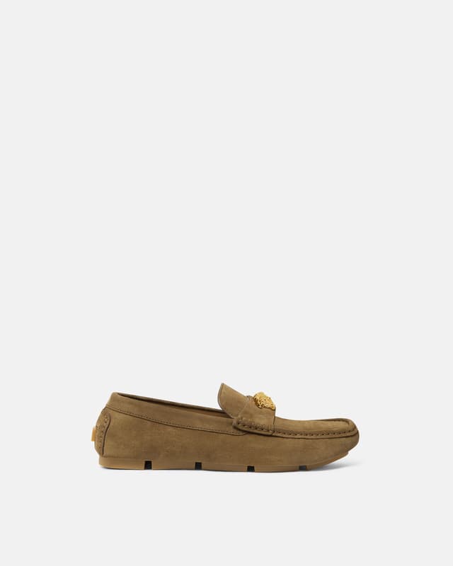 Versace la medusa suede driver shoes
