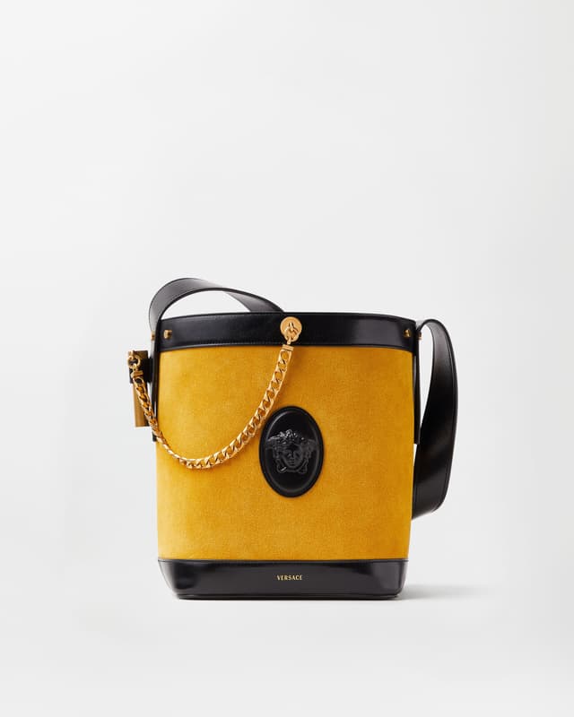 Versace pivot small suede bucket bag