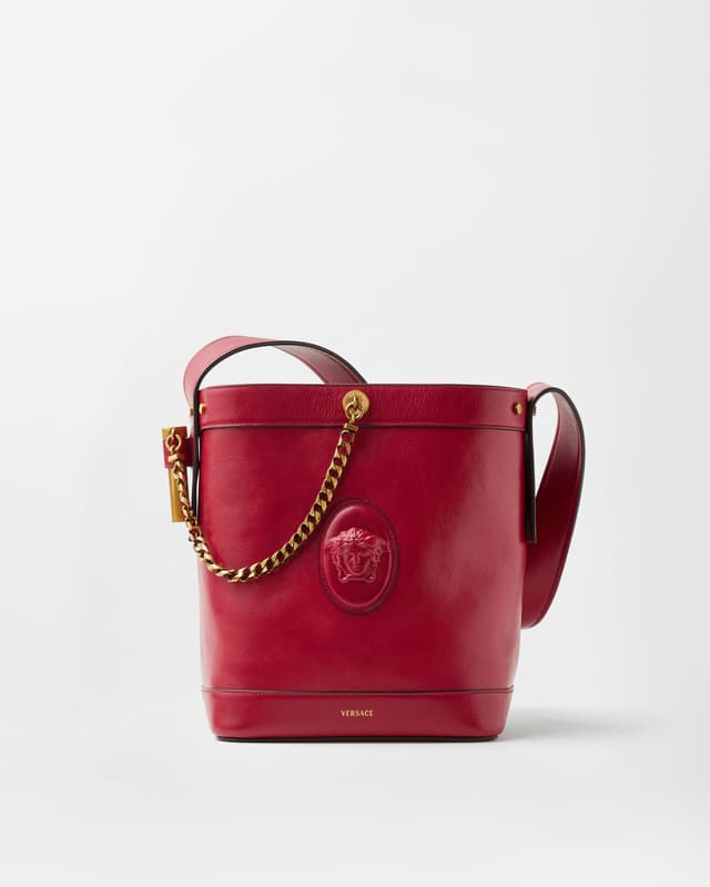 Versace pivot small leather bucket bag
